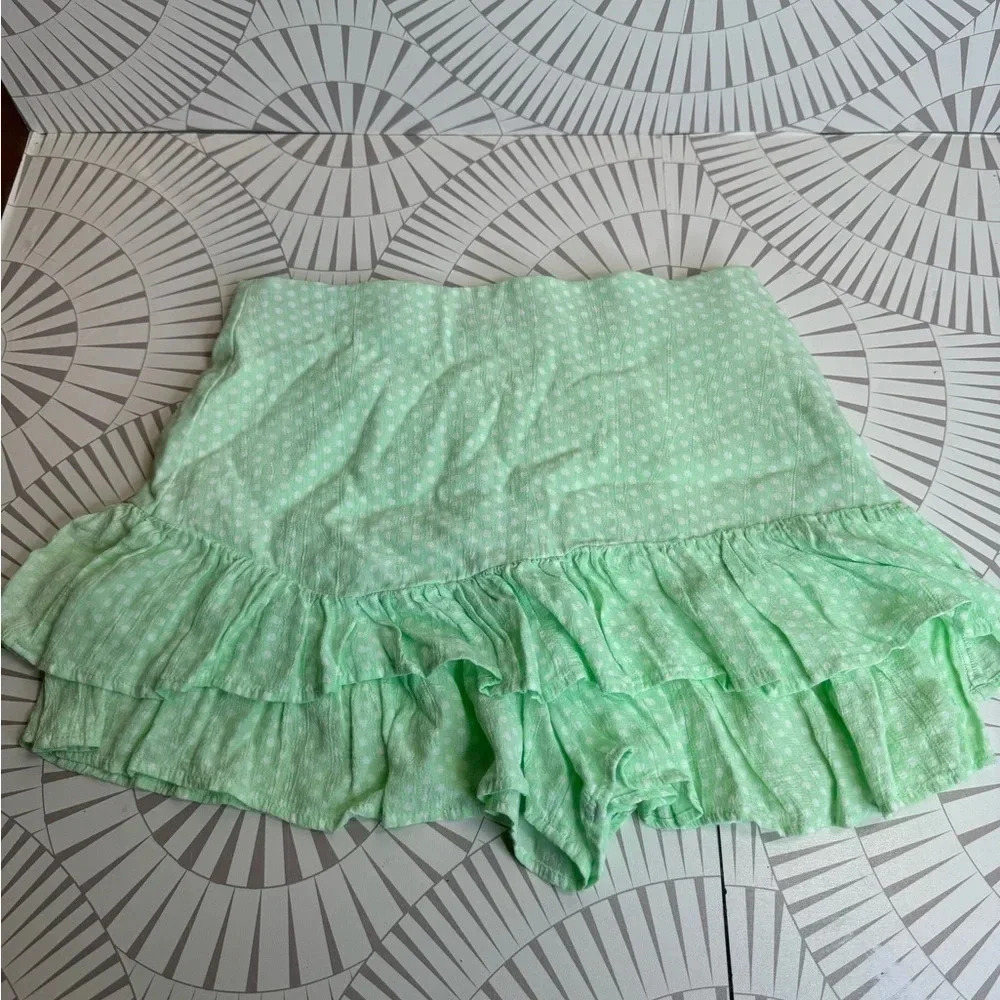 Zara Green Skort with White Dots‎ Side Zipper Size XS